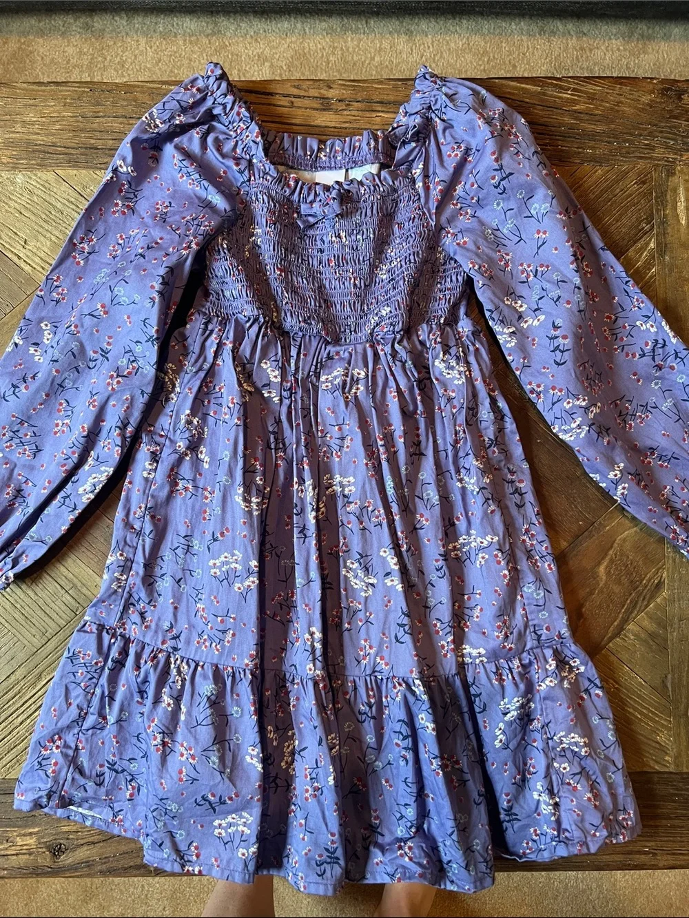 Nordstrom Purple Floral Smocked Long-Sleeve Dress for Girls
